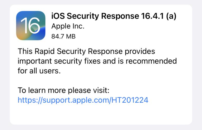 Apple iPhone Rapid Security Response